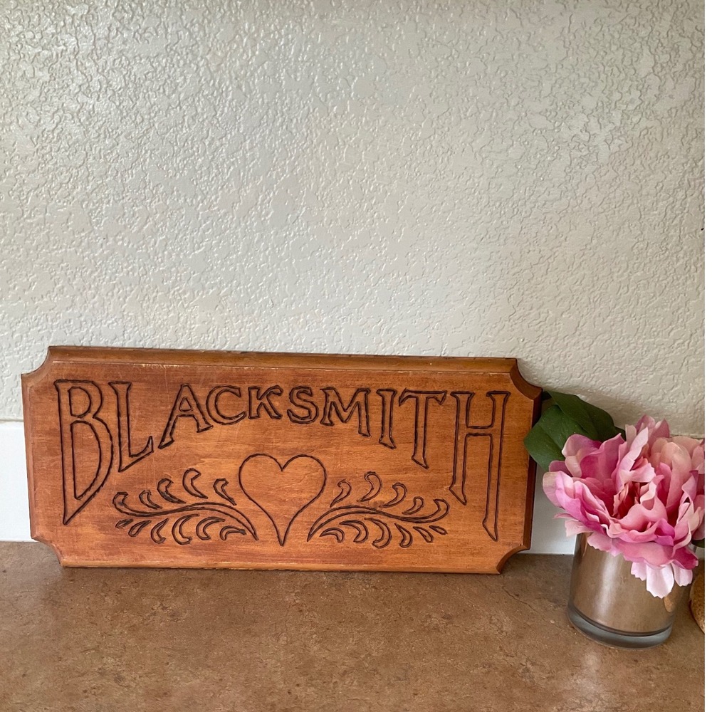 Vintage Hand Carved Wooden Blacksmith Sign Heart Wall Plaque Rustic Home‎ Decor
